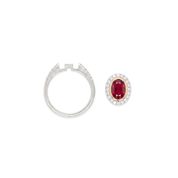 18K White Gold Crimson Crown Convertible Ruby & Natural Diamond Ring Pendant hover