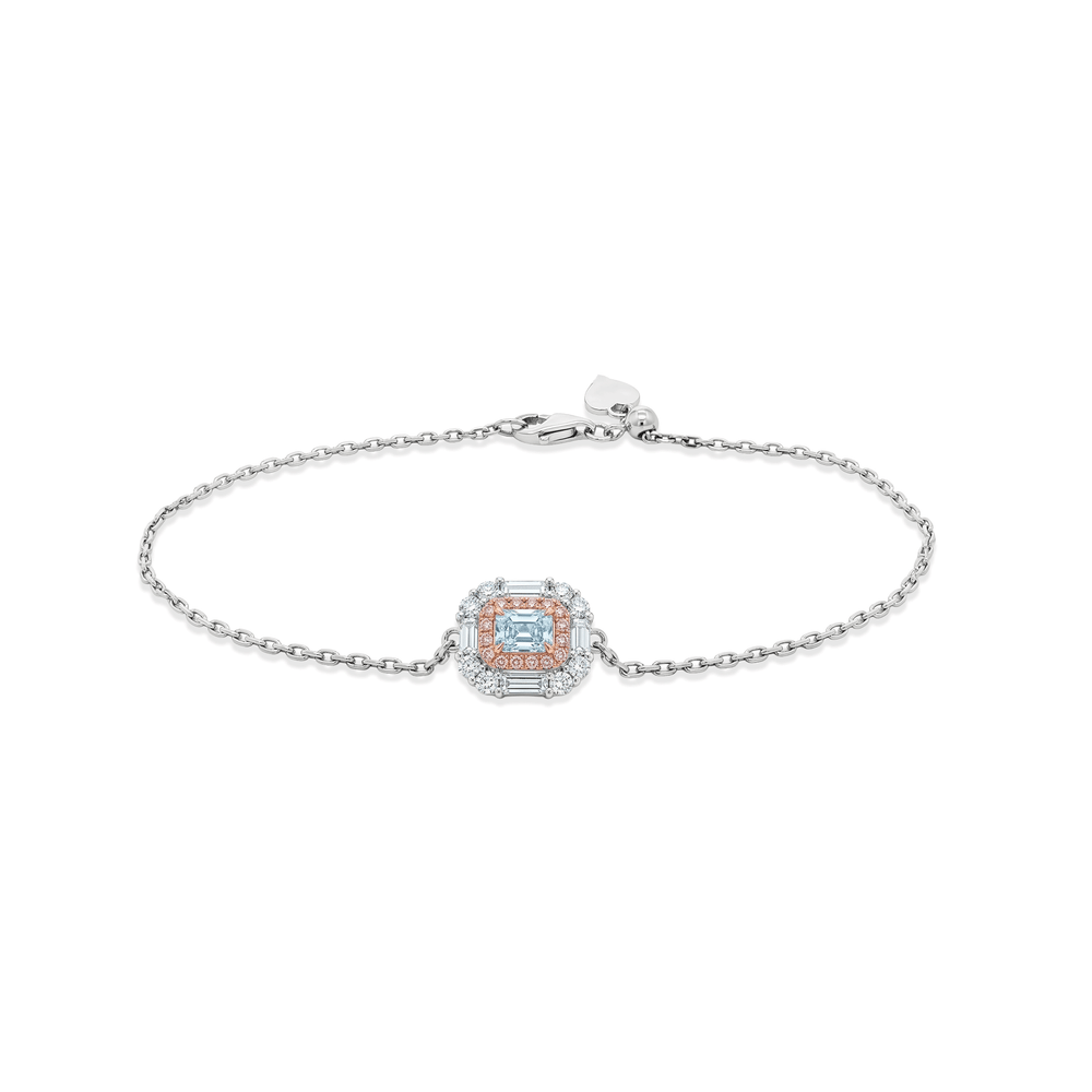 Natural Diamond Blue Topaz Double-Halo Diamond Bracelet