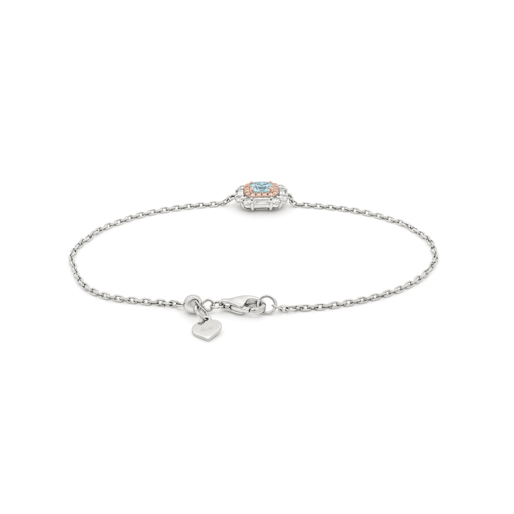 Natural Diamond Blue Topaz Double-Halo Diamond Bracelet
