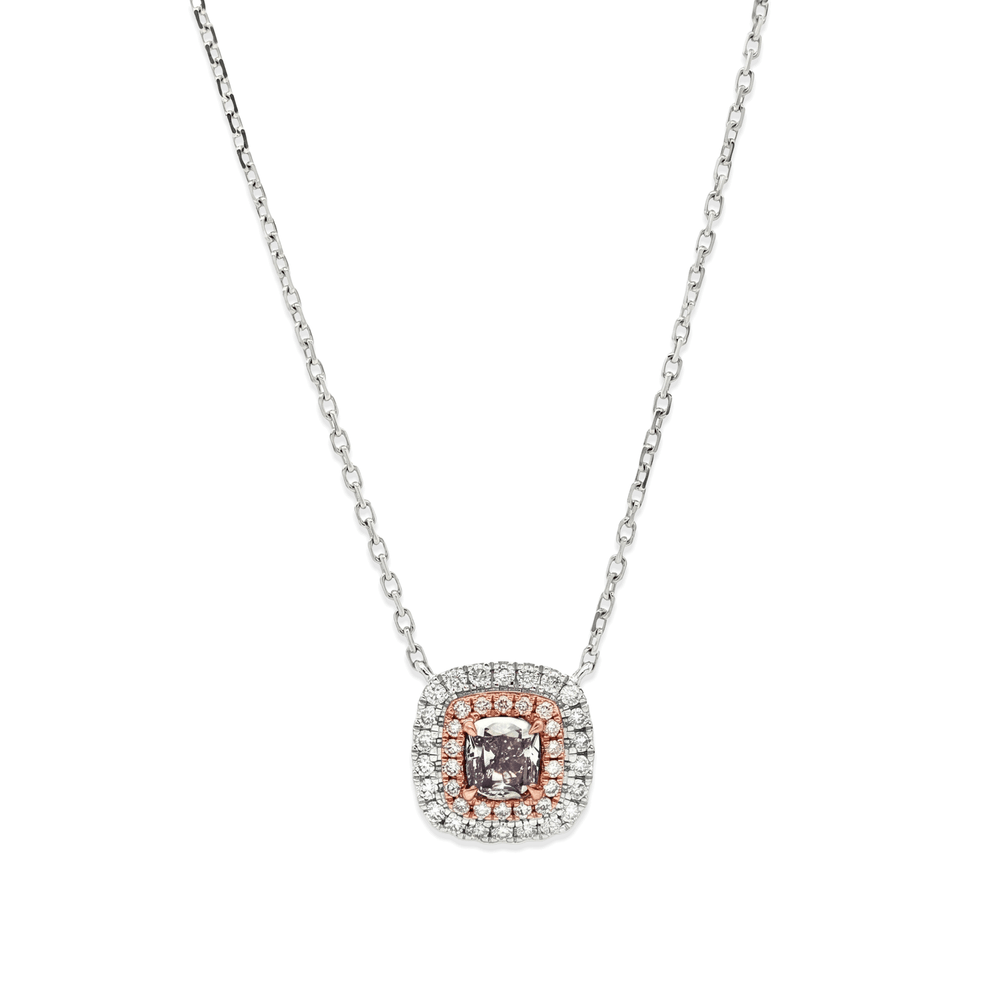 Natural Diamond Rosé Halo Radiance Pendant Necklace in 18K White Gold
