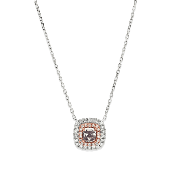 Natural Diamond Rosé Halo Radiance Pendant Necklace in 18K White Gold