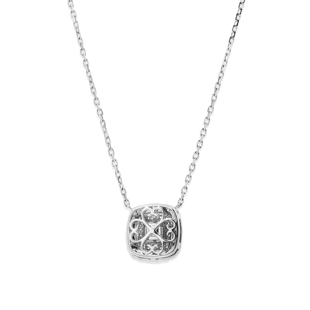 Natural Diamond Rosé Halo Radiance Pendant Necklace in 18K White Gold