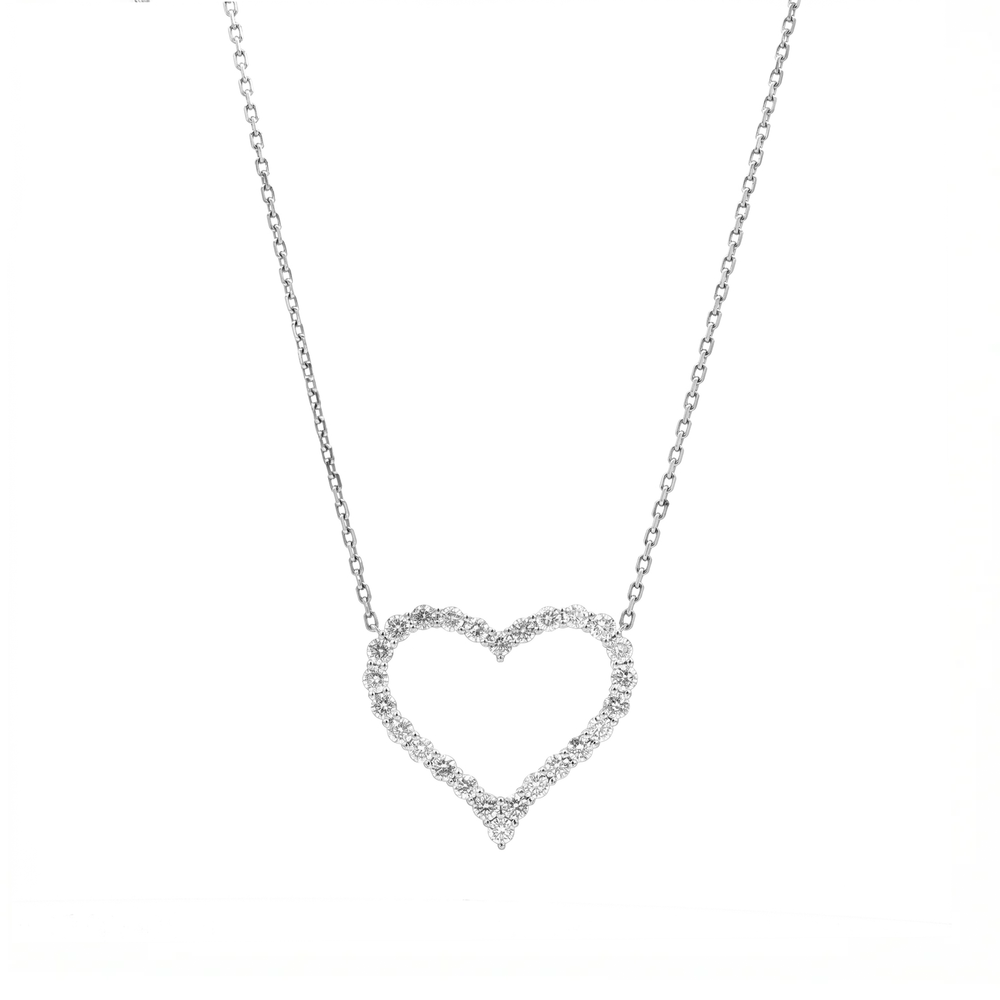 Natural Diamond Heart Pendant Necklace in 18k White Gold