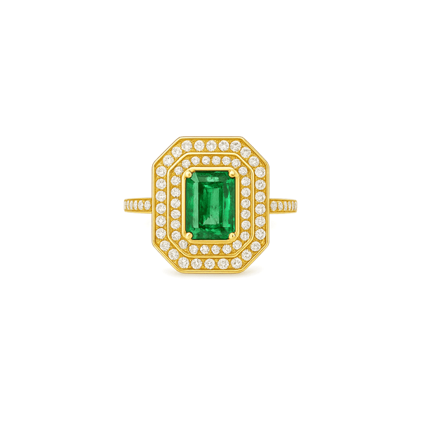 18K White Gold Emerald Radiance Halo Engagement Ring with Natural Diamonds