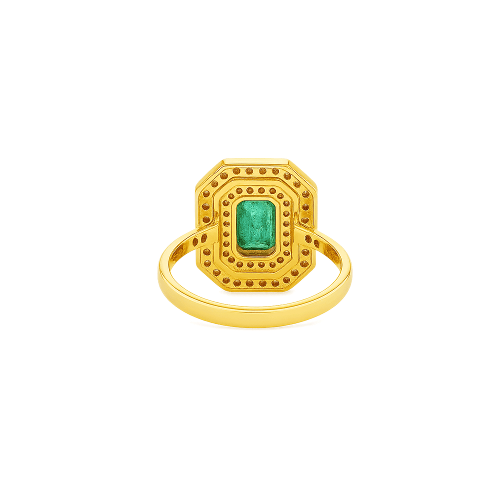 18K White Gold Emerald Radiance Halo Engagement Ring with Natural Diamonds