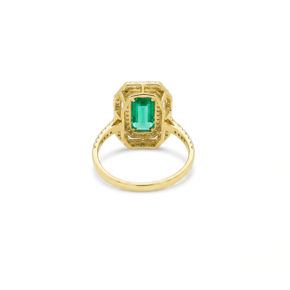 18K Yellow Gold Emerald Halo Engagement Ring with Natural Diamonds