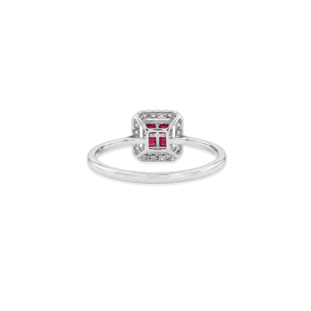 18K White Gold Natural Diamond & Ruby Halo Engagement Ring