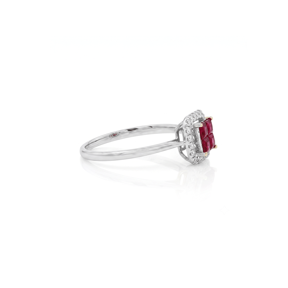 18K White Gold Natural Diamond & Ruby Halo Engagement Ring