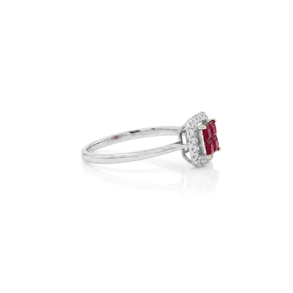 18K White Gold Natural Diamond & Ruby Halo Engagement Ring hover
