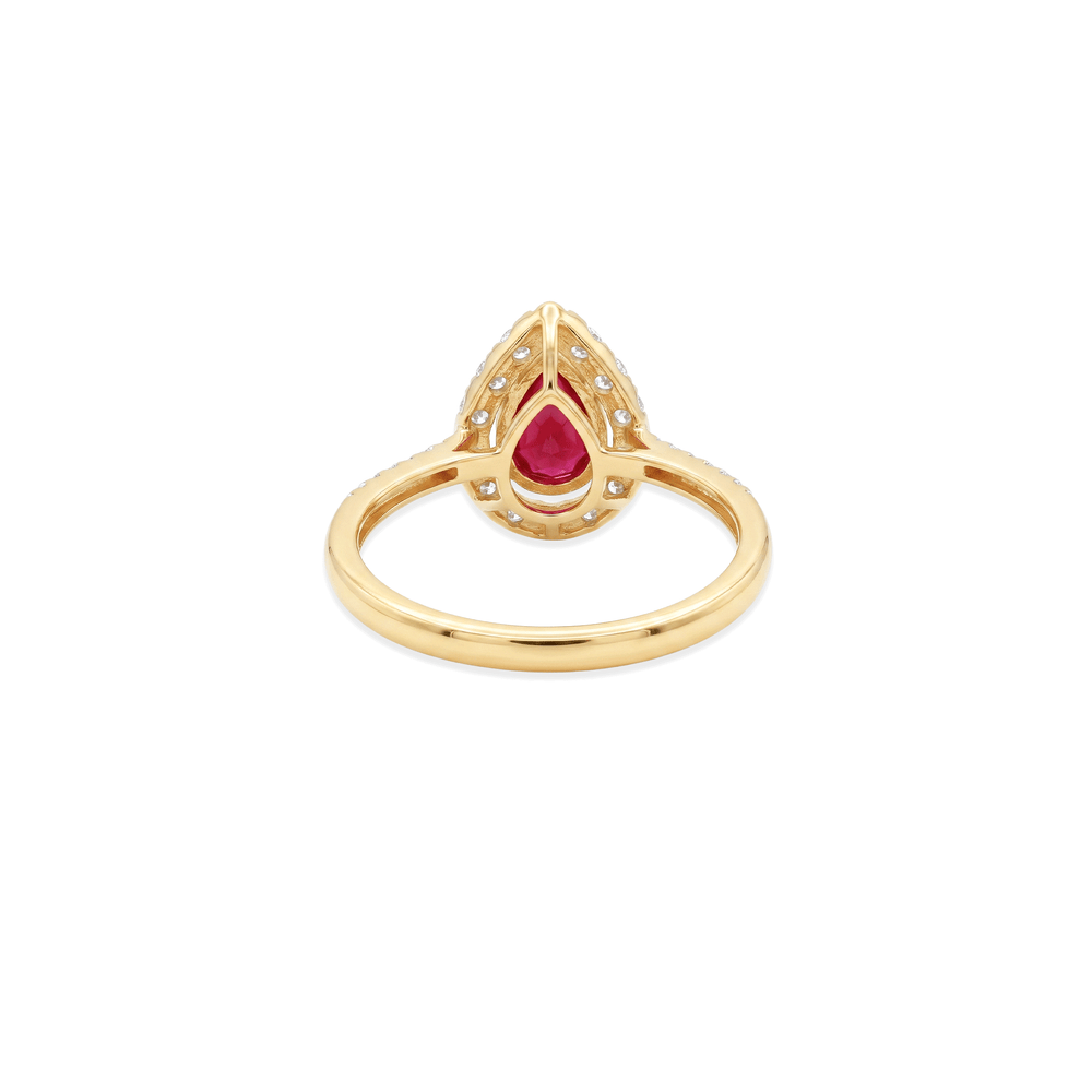 18K Yellow Gold Natural Ruby Halo Radiance Ring with Natural Diamonds