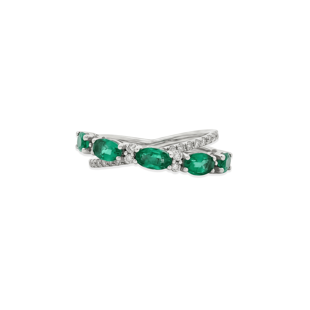 18K White Gold Emerald & Natural Diamond Statement Ring for Women