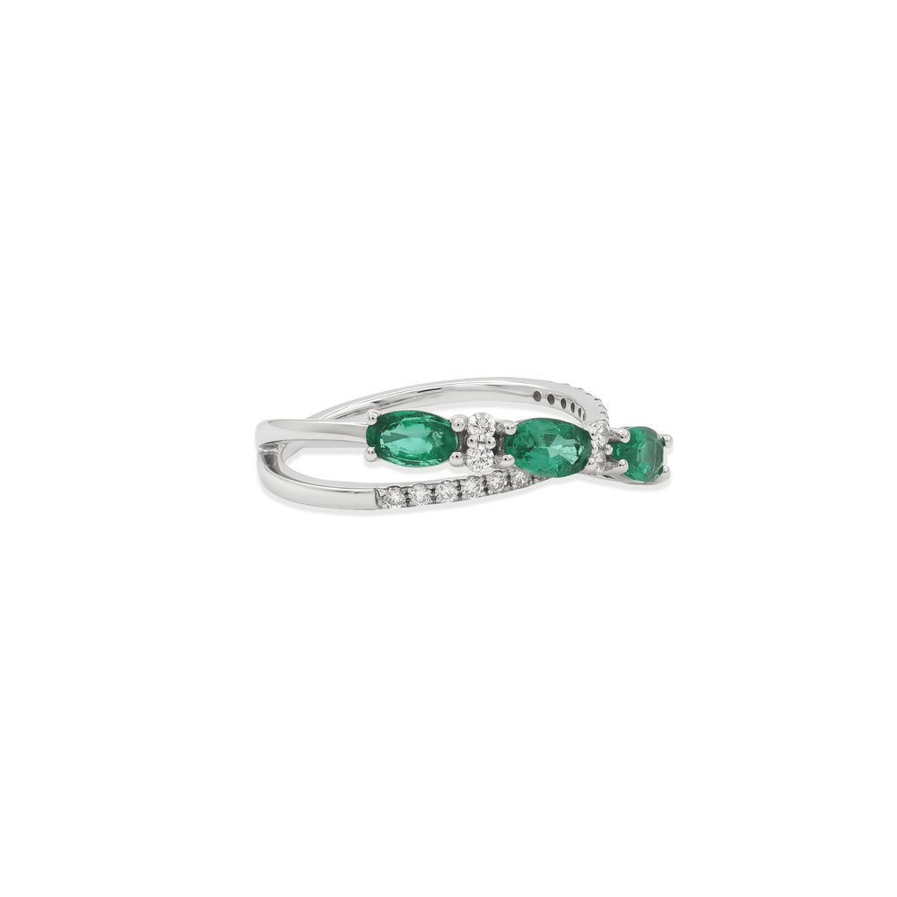 18K White Gold Emerald & Natural Diamond Statement Ring for Women