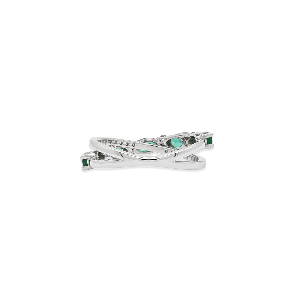 18K White Gold Emerald & Natural Diamond Statement Ring for Women