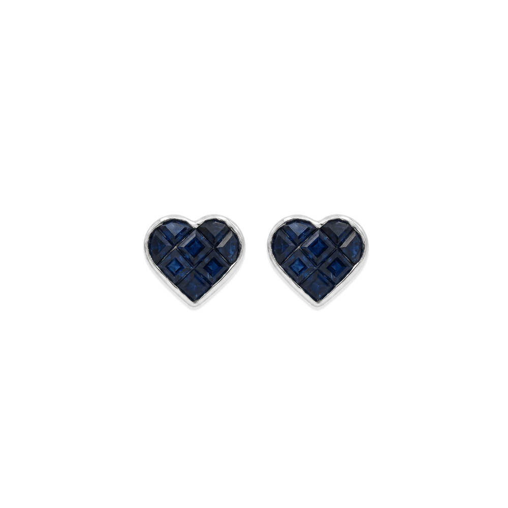 Midnight Heart Studs – 18K White Gold with Sapphire