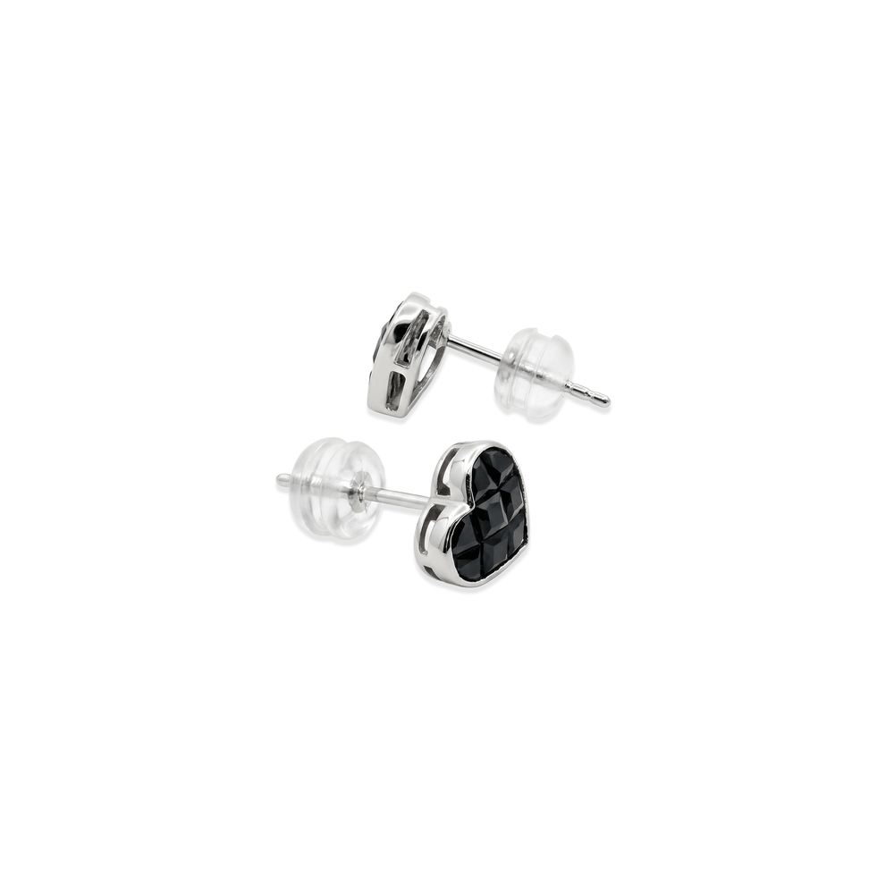 Midnight Heart Studs – 18K White Gold with Sapphire