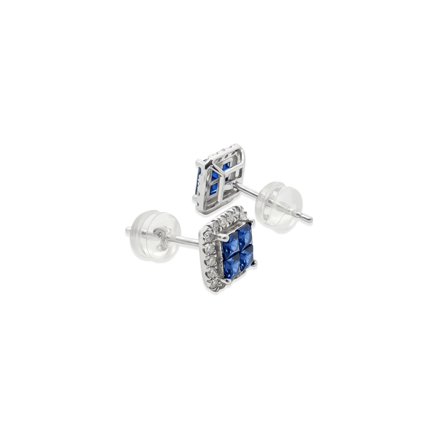 18K White Gold Sapphire Quad Brilliance Stud Earrings with Natural Diamonds hover
