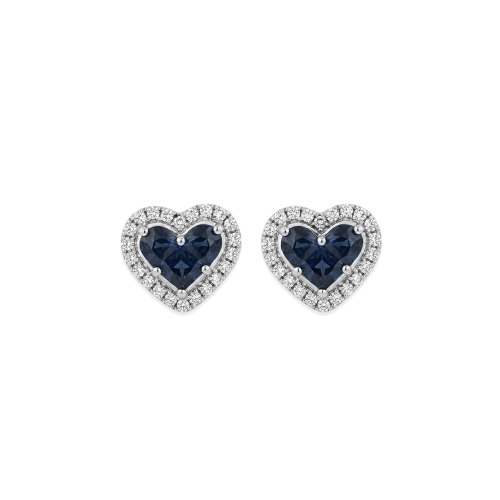 Sapphire Heart Halo Studs Earrings