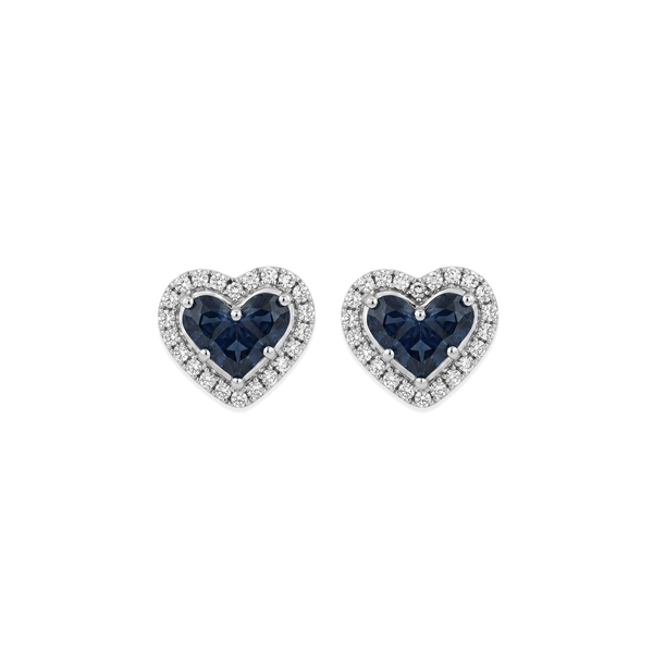 Sapphire Heart Halo Studs Earrings
