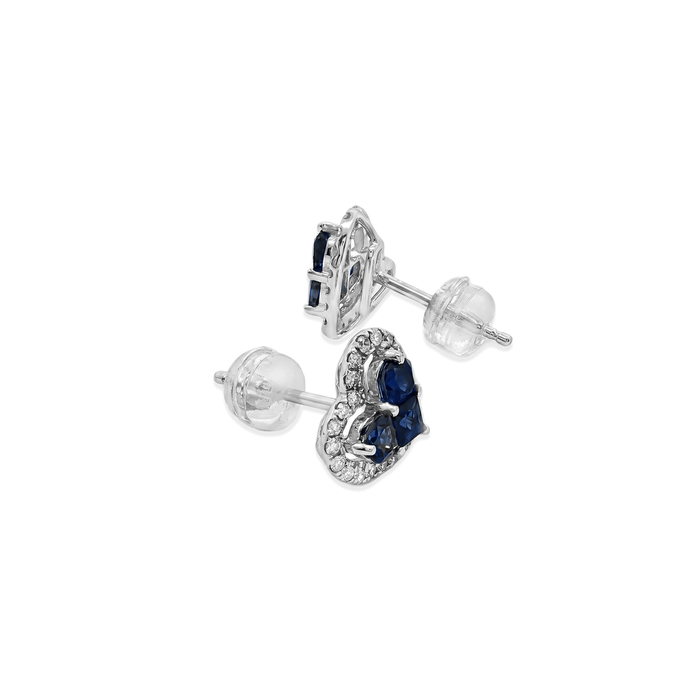 Sapphire Heart Halo Studs Earrings