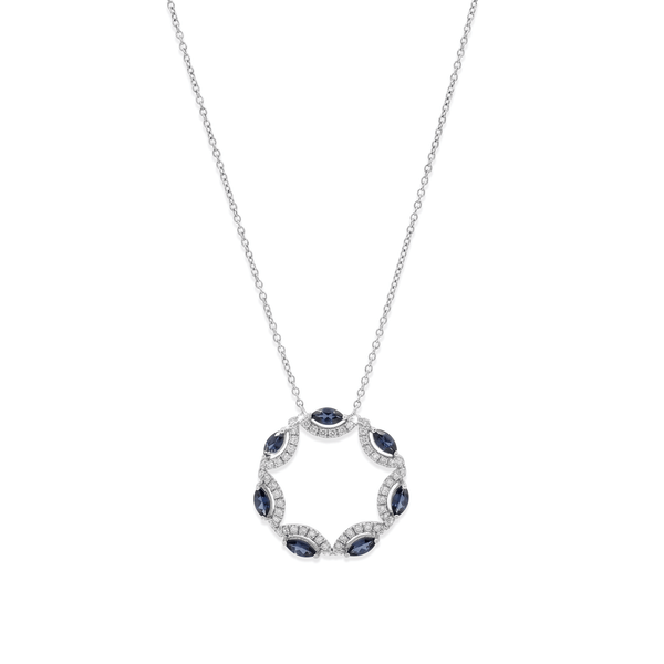 18k White Gold Sapphire Marquise Diamond Halo Pendant