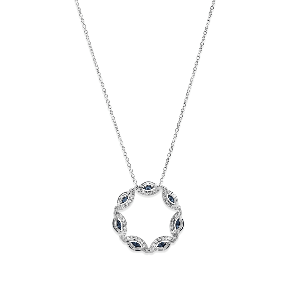 18k White Gold Sapphire Marquise Diamond Halo Pendant