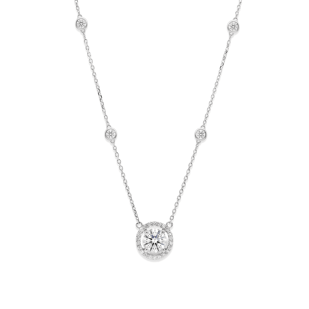 Natural Diamond Round Halo Pendant Necklace in 18k White Gold