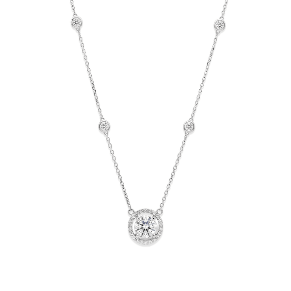 Natural Diamond Round Halo Pendant Necklace in 18k White Gold