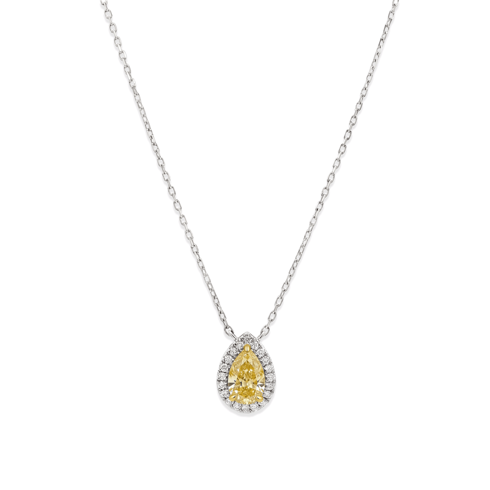 Natural Yellow Pear Diamond Pendant Necklace in 18k White Gold