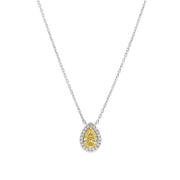 Natural Yellow Pear Diamond Pendant Necklace in 18k White Gold