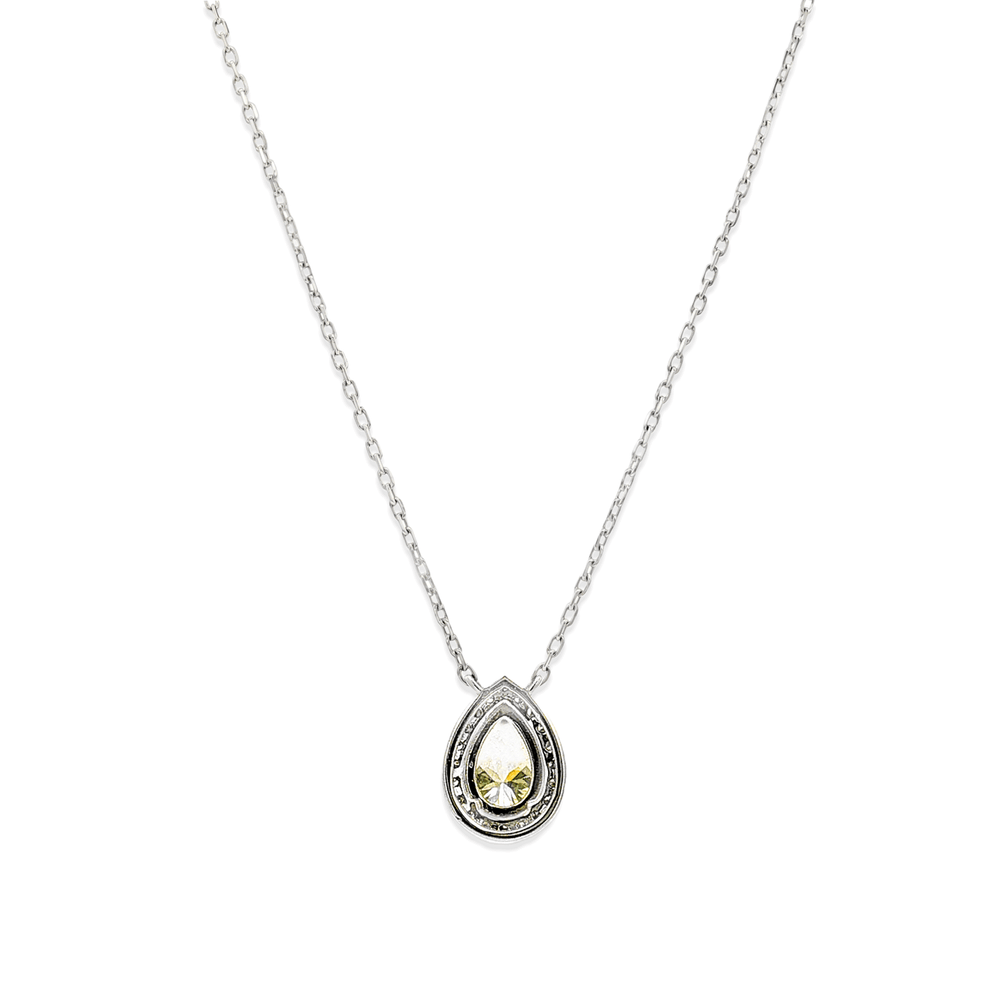 Natural Yellow Pear Diamond Pendant Necklace in 18k White Gold