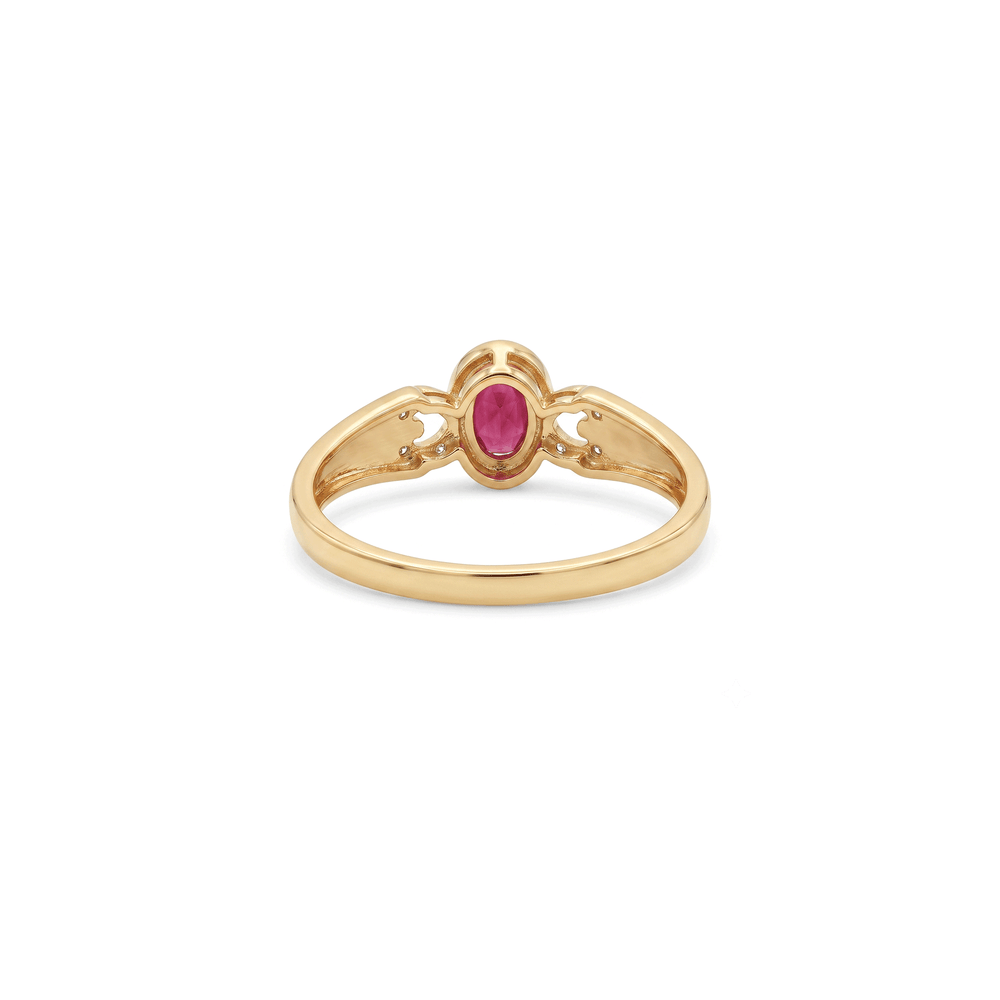 18K Yellow Gold Natural Ruby & Diamond Halo Engagement Ring