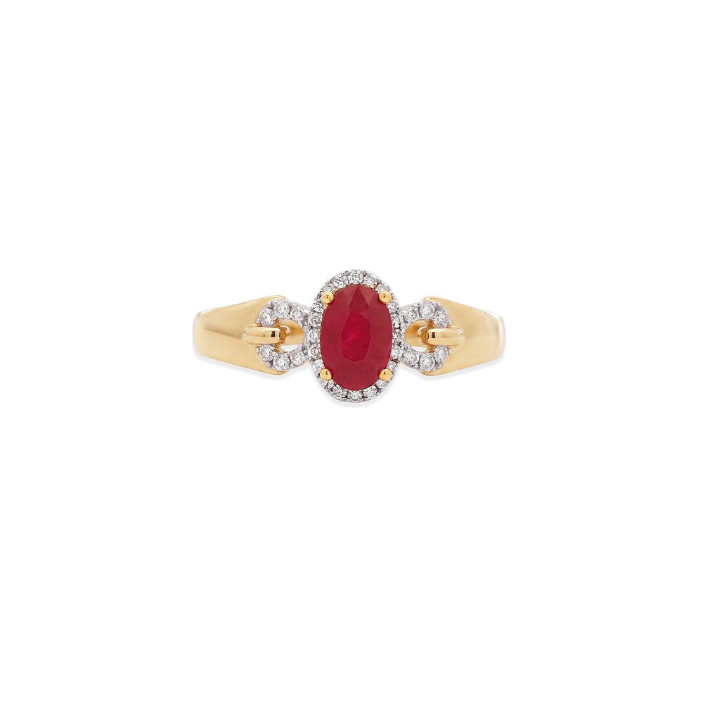18K Yellow Gold Natural Ruby & Diamond Halo Engagement Ring