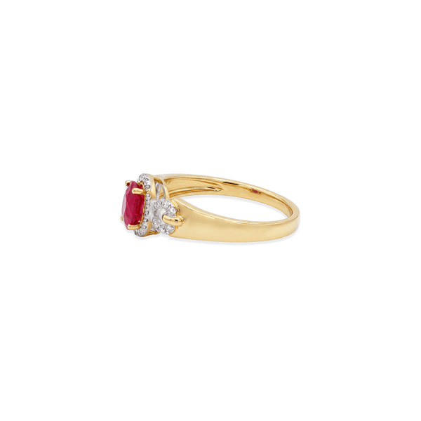 18K Yellow Gold Natural Ruby & Diamond Halo Engagement Ring hover