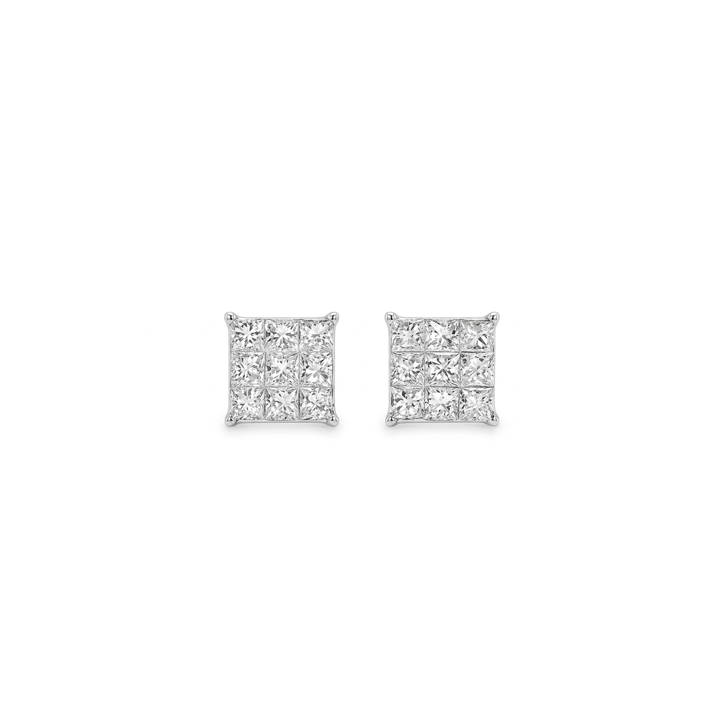 Natural Diamond Classic Square Cluster Diamond Studs