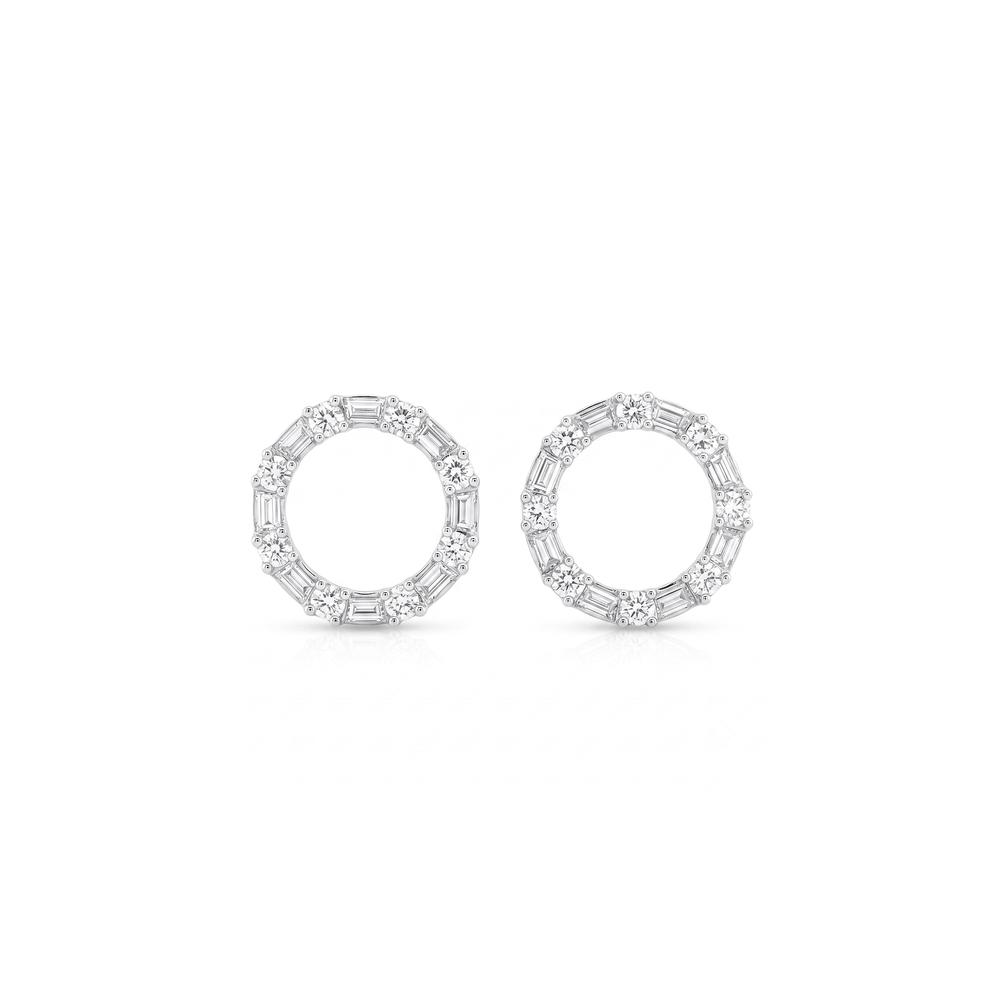 Natural Diamond Baguette-Round Harmony Studs | Platinum 950