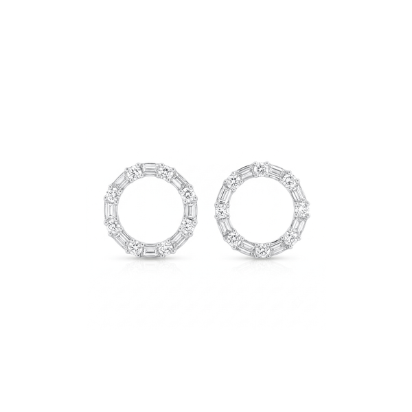 Natural Diamond Baguette-Round Harmony Studs | Platinum 950