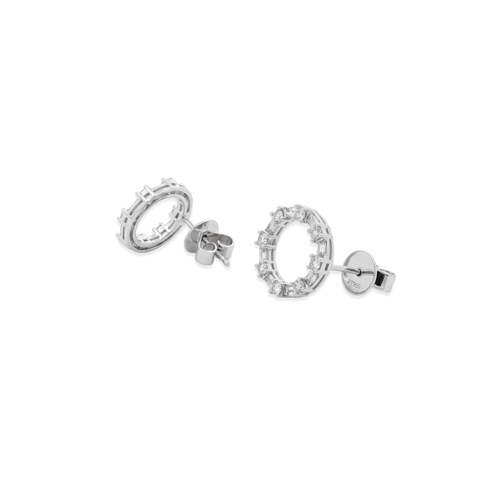 Natural Diamond Baguette-Round Harmony Studs | Platinum 950