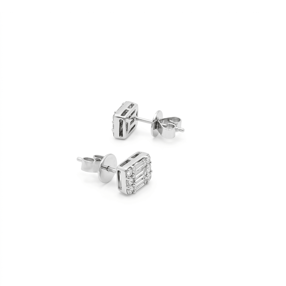 Natural Diamond Radiant Rectangular Diamond Studs