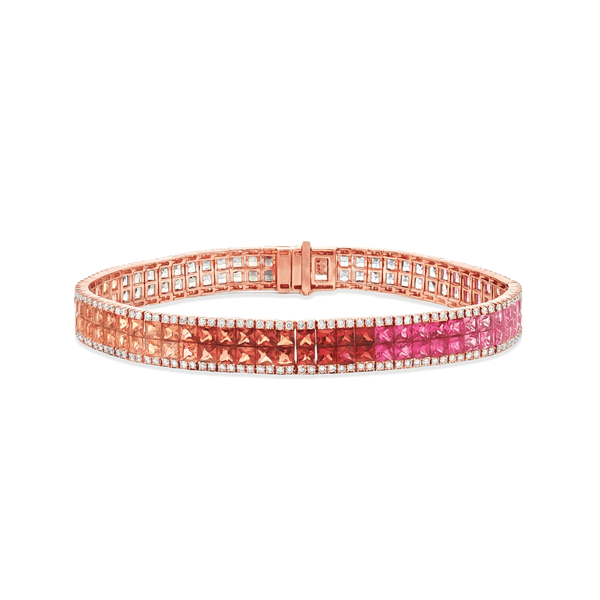 18k Rose Gold Multicolor Ombré Sapphire & Diamond Bracelet