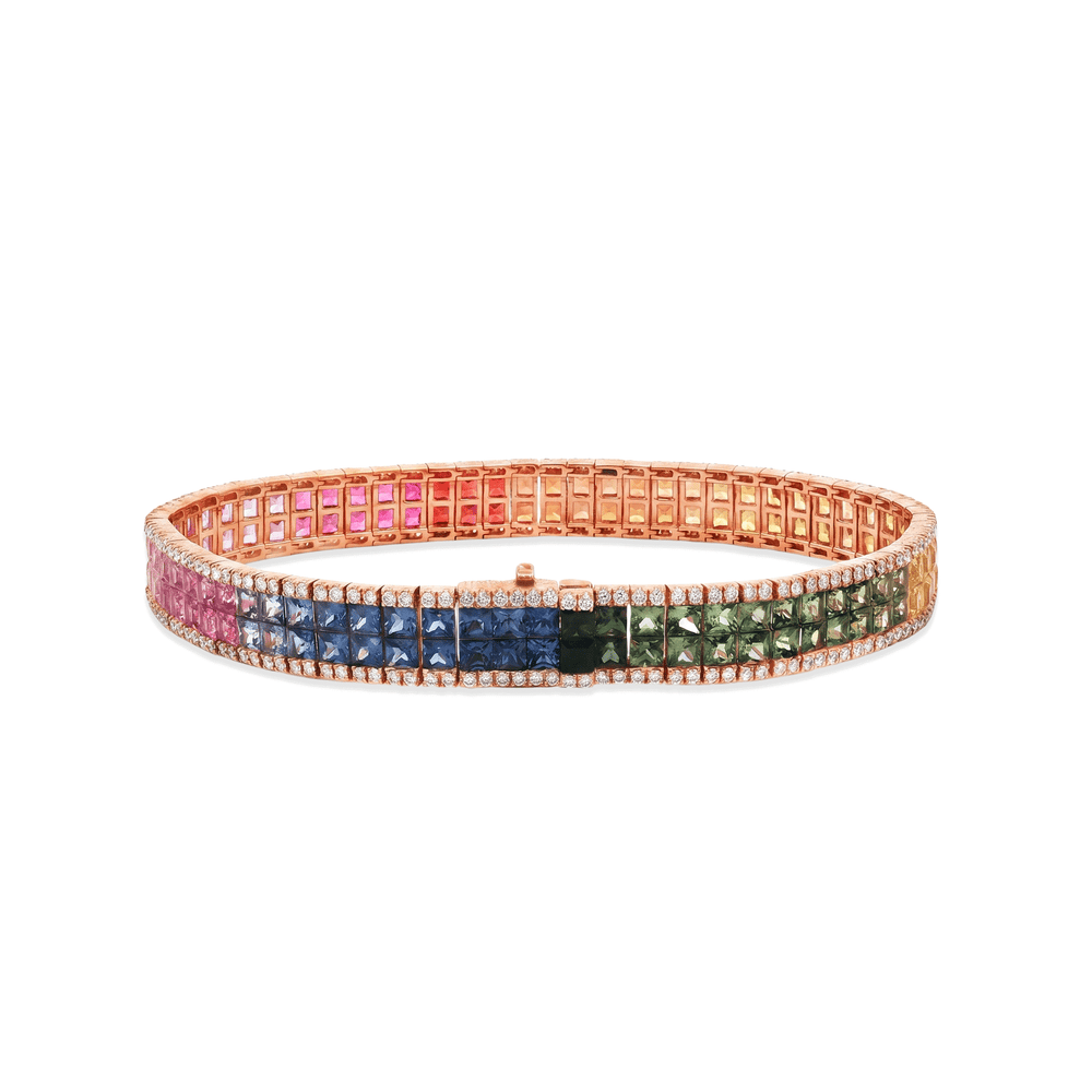 18k Rose Gold Multicolor Ombré Sapphire & Diamond Bracelet