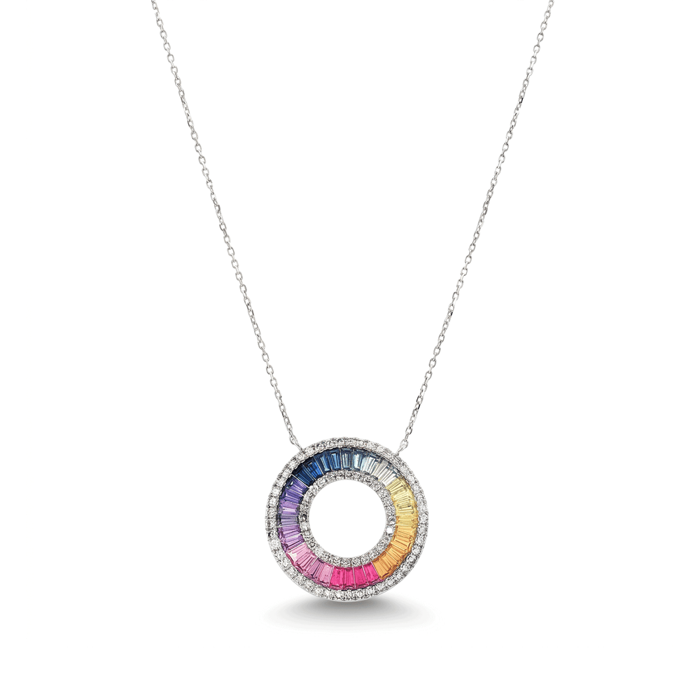 Platinum Gold Multicolor Sapphire & Diamond Pendant Necklace