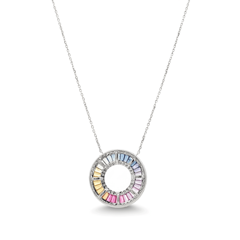 Platinum Gold Multicolor Sapphire & Diamond Pendant Necklace