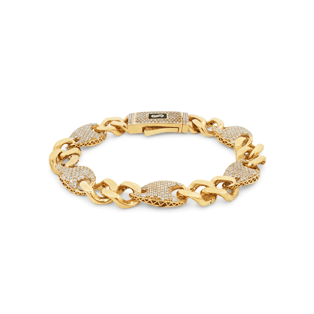 18K Gold Two-Tone CZ Link Bracelet