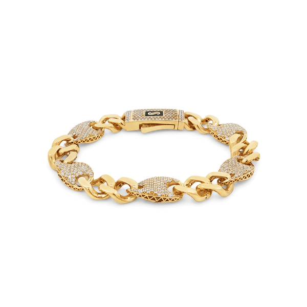 18K Gold Two-Tone CZ Link Bracelet