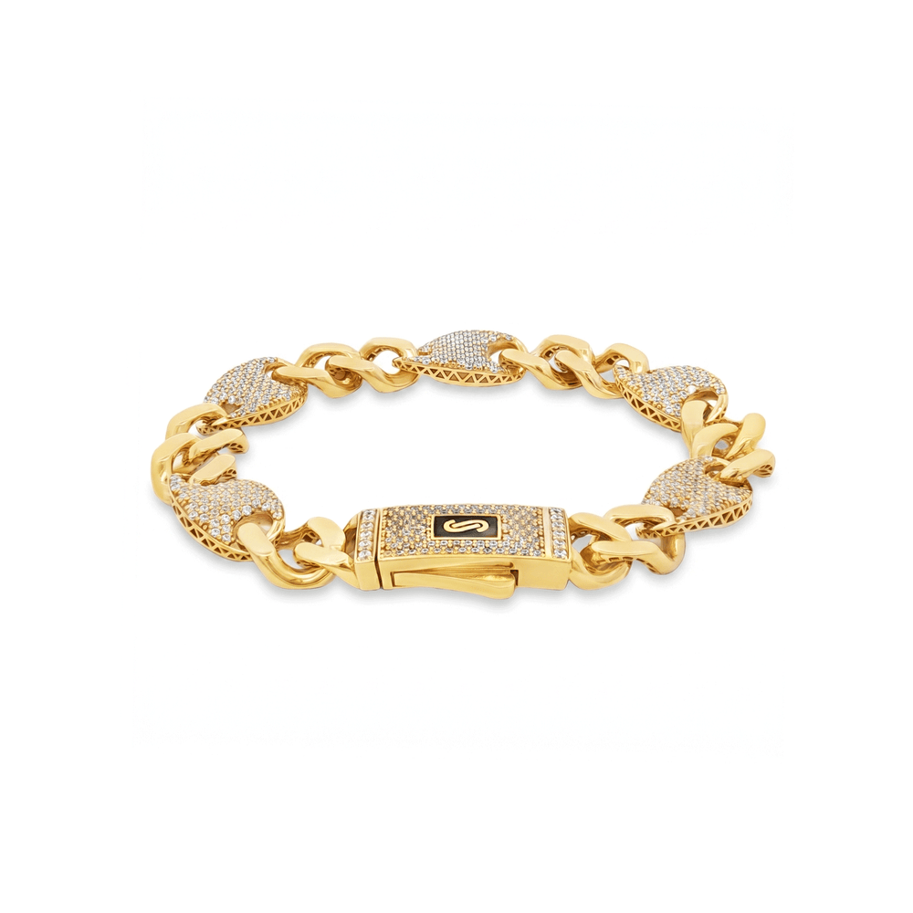18K Gold Two-Tone CZ Link Bracelet