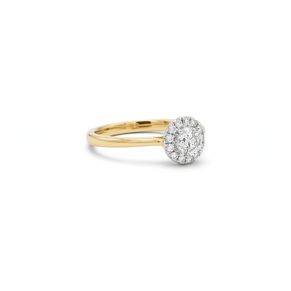 18K Yellow Gold Natural Diamond Halo Engagement Ring
