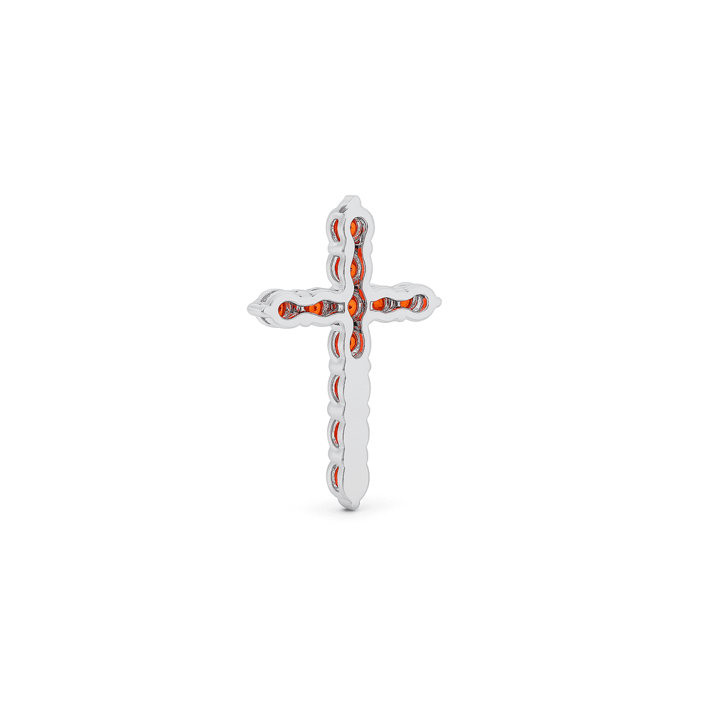 14K White Gold Cross Pendant with Orange Lab Diamond – 1.08 CT