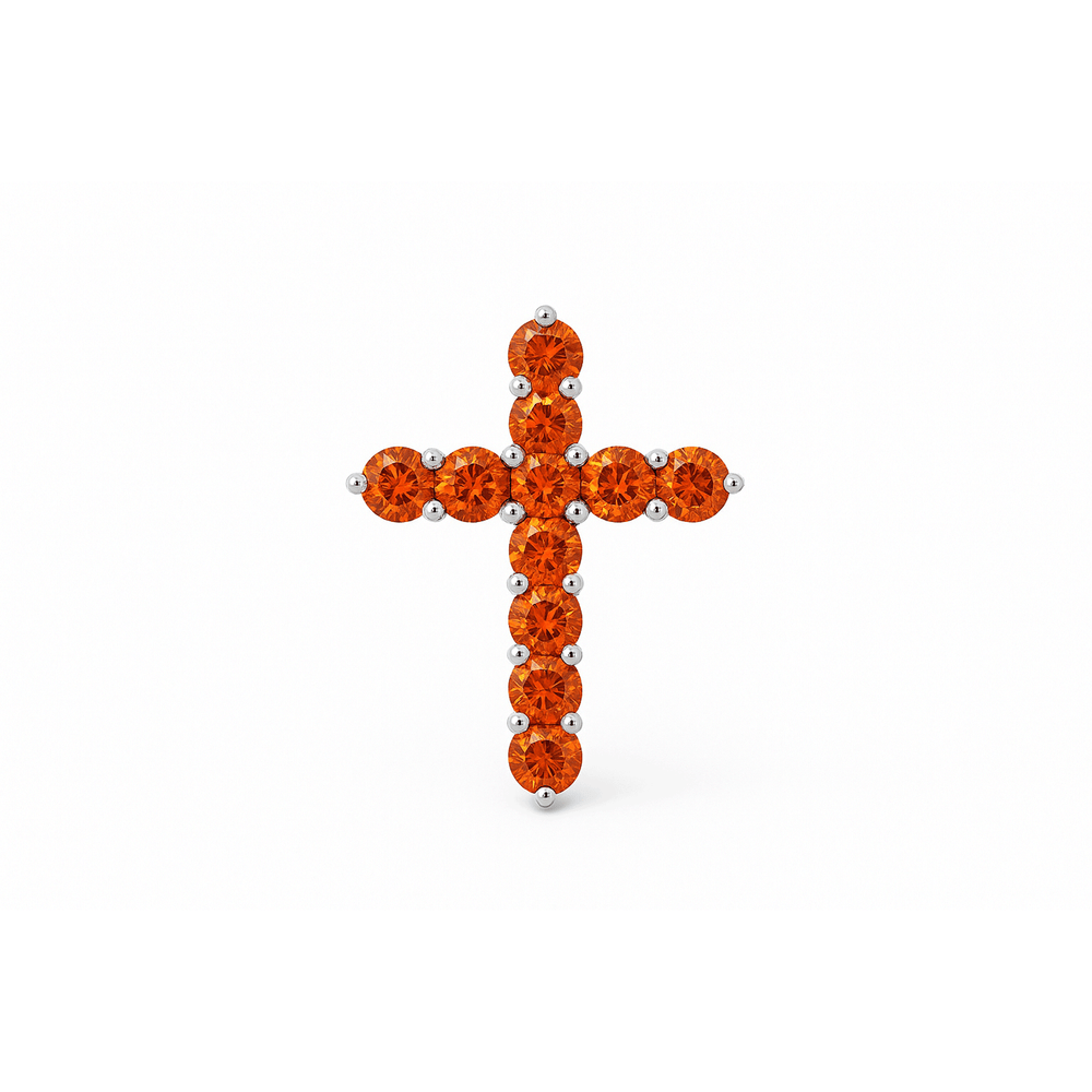 14K White Gold Cross Pendant with Orange Lab Diamond – 1.08 CT