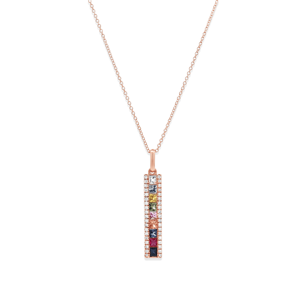14k Rose Gold Rainbow Gradient Diamond Pendant