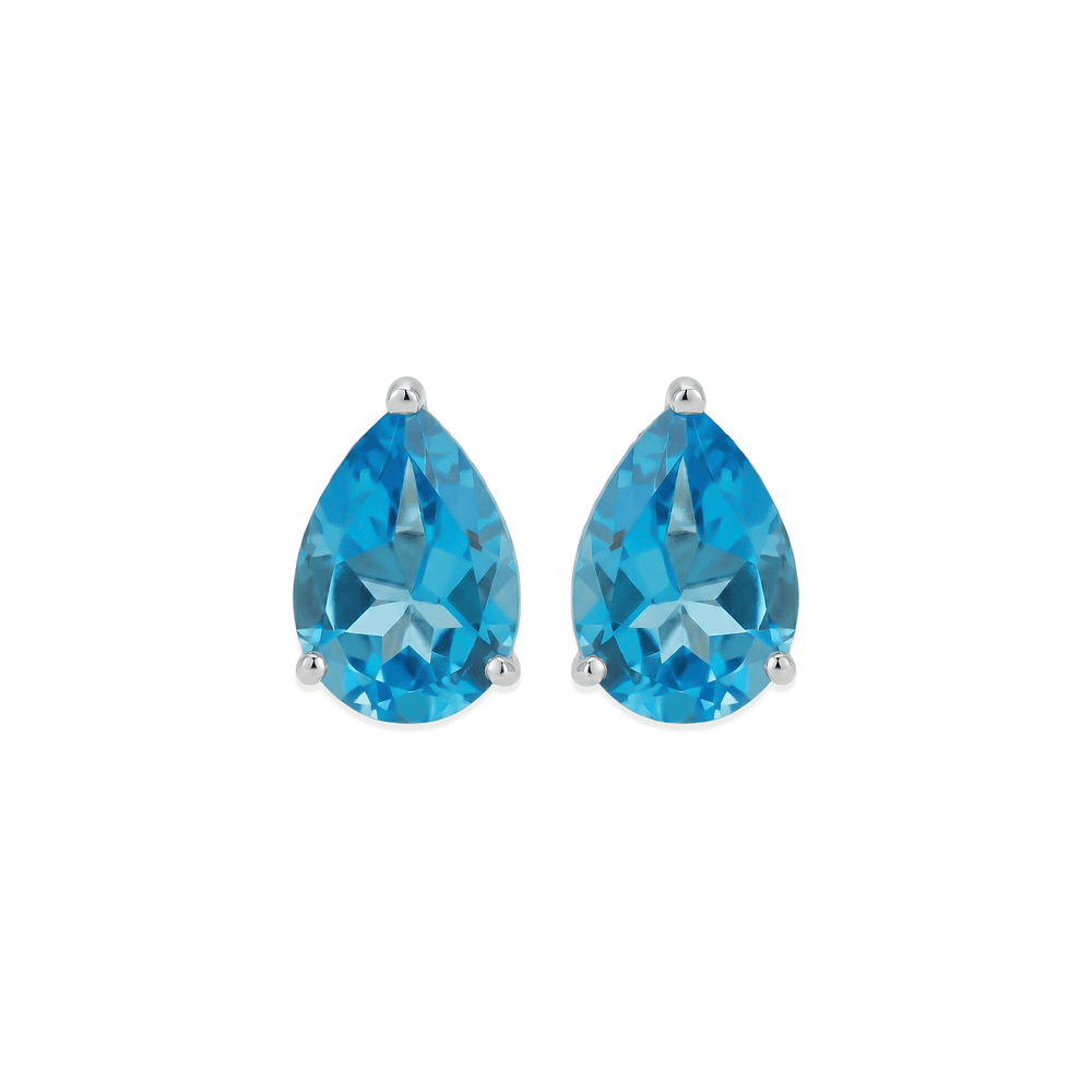 14K White Gold Blue Trine Topaz Stud Earrings